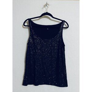 Talbots Womens Medium Sleeveless Sequin Tank Top Black Lined Stretch